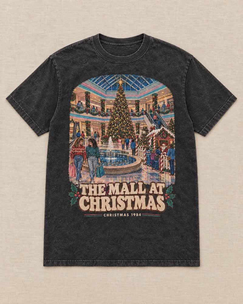 The The Mall at Christmas shirt in Midnight: Big hair, the fountain full of pennies and the line for Santa wrapping around the center court. The mall was the place to be in December.